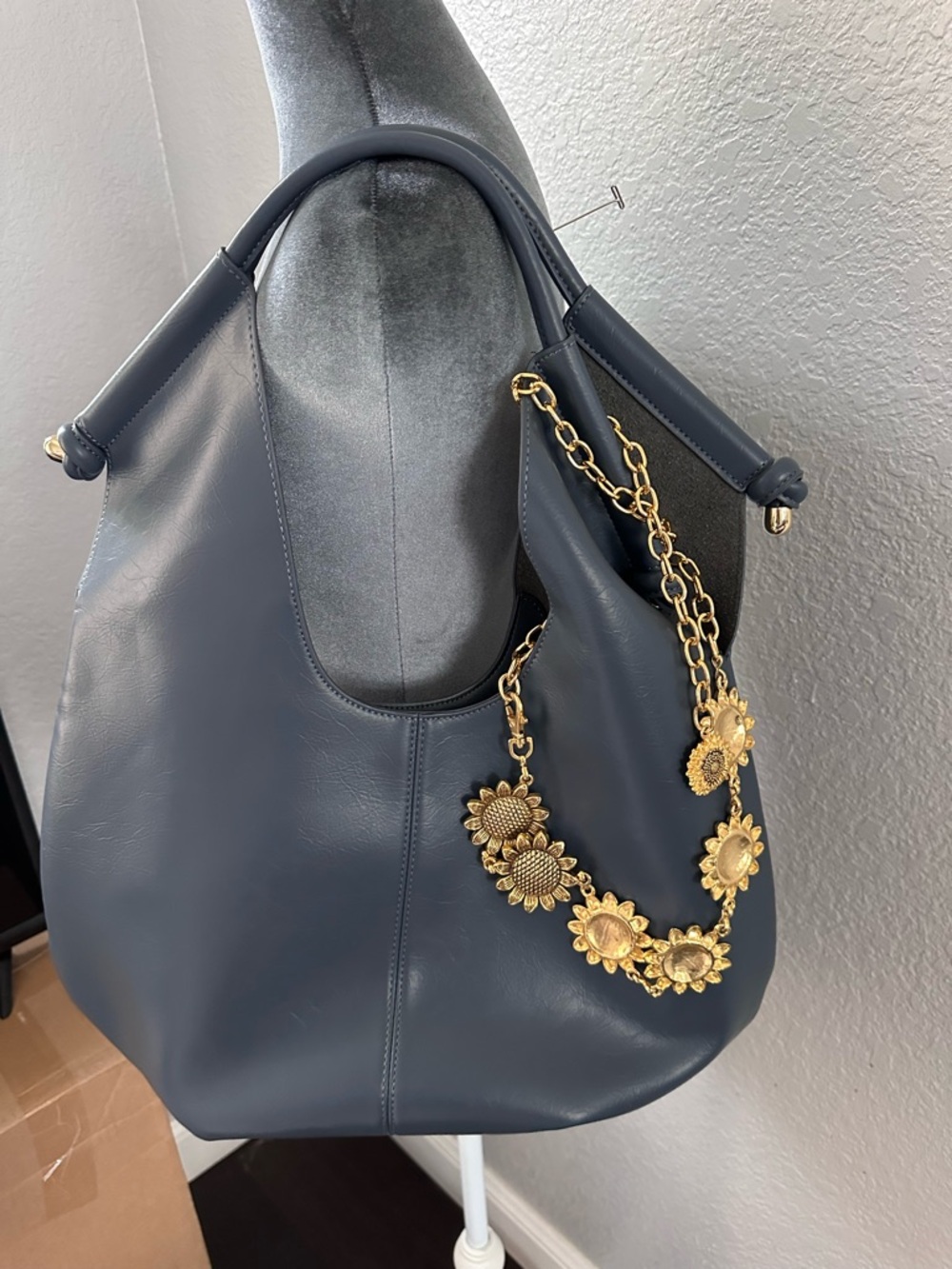 Melie Bianco Blue Slouchy Hobo Tote w/ Gold Charm | Anthropologie Style - Picture 3 of 15